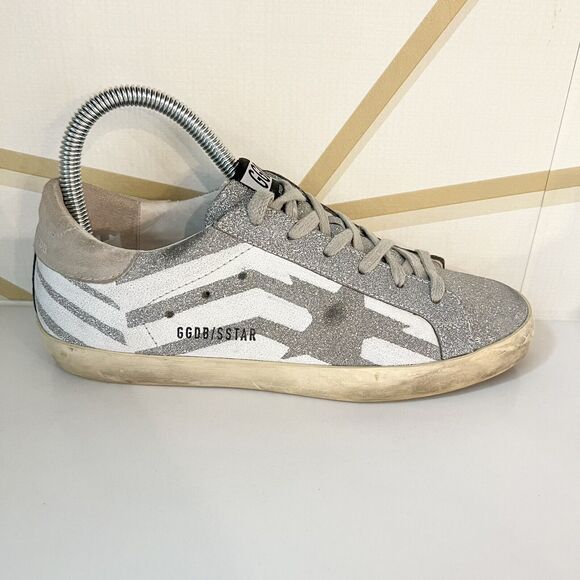 Golden Goose Sz 37, US 7 Superstar Silver Crystal Glitter Star Sneakers EUC - Picture 6 of 12